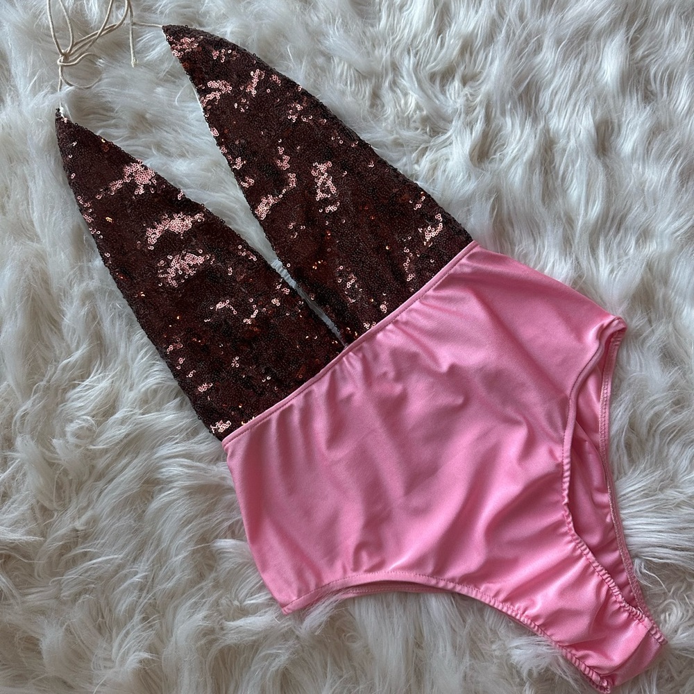 NEW - Pink Sequins halter bodysuit